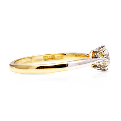 Vintage, 1930s Solitaire Old Cut Diamond Engagement Ring, 18ct Yellow Gold and Platinum