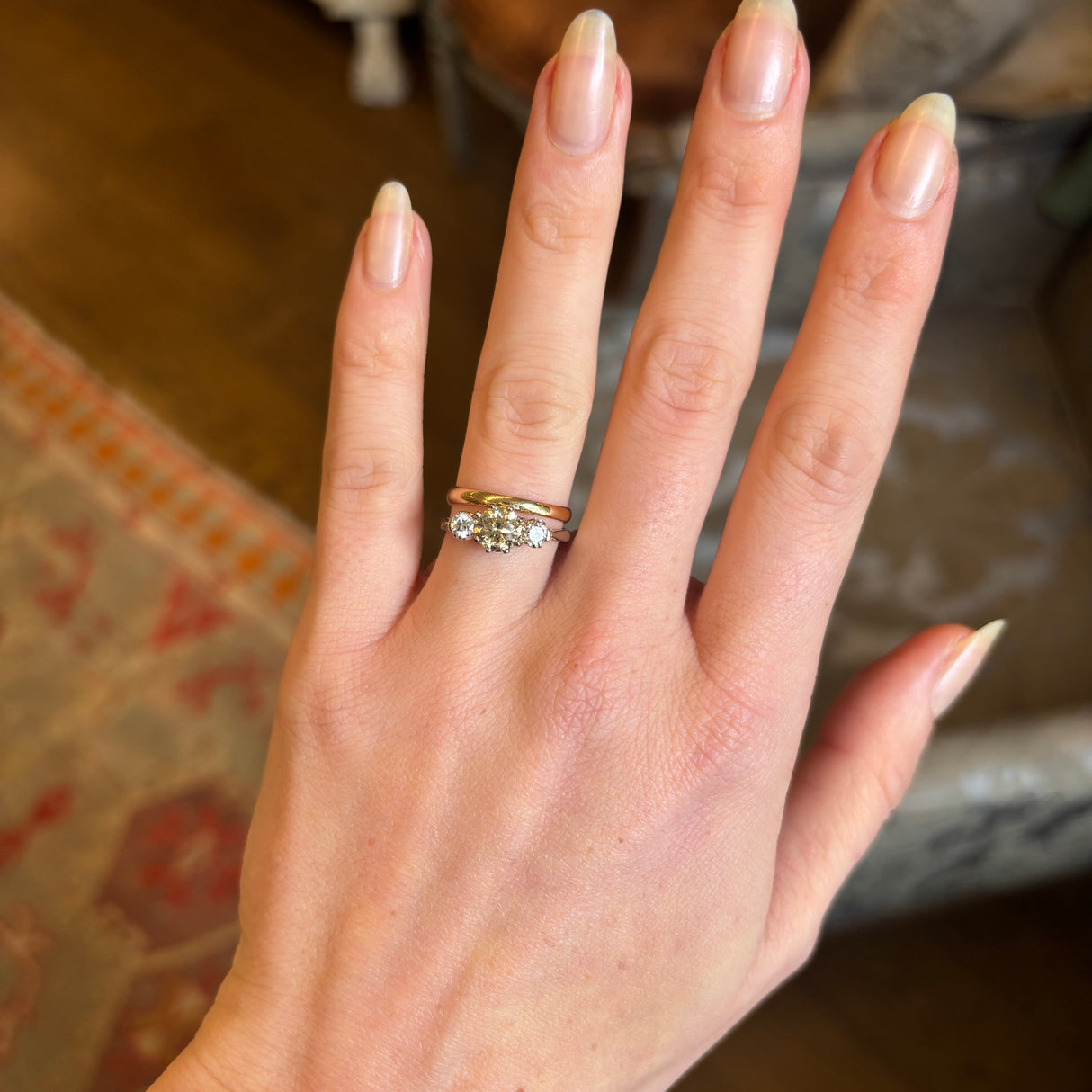 Vintage, 1930s cinnamon brown diamond three-stone ring