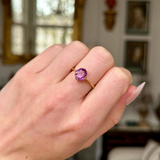Vintage, 1940s Pink Sapphire Single-Stone Ring, worn on closed hand.