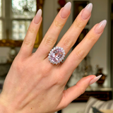 Vintage morganite cocktail ring, worn on hand. 