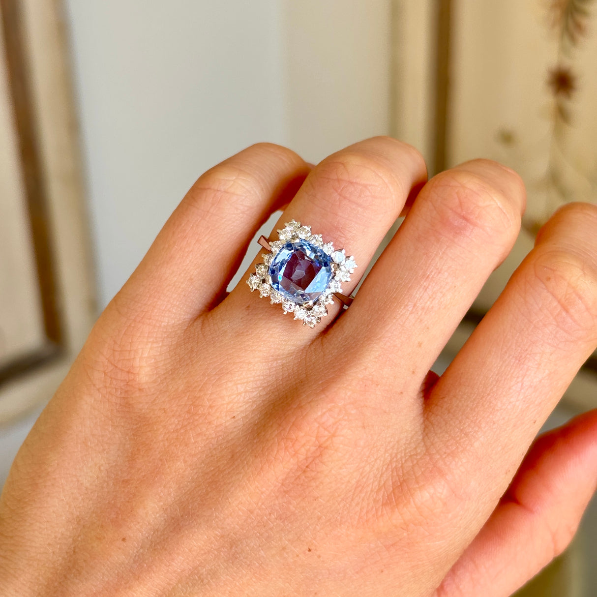 Vintage, 1950s sapphire & diamond cluster ring