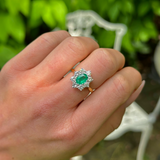 Vintage, 1960s Emerald and Diamond Cluster Ring, 18ct Yellow Gold
