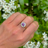 Vintage, 1960s Pink Sapphire and Diamond Cluster, 18ct Yellow Gold