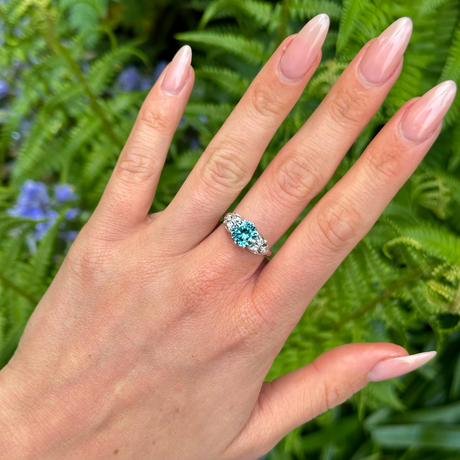 Vintage,  1960s Single Stone Zircon Ring, 18ct White Gold worn on hand.
