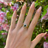 Vintage, 1980s Sapphire and Diamond Cluster Ring, chunky 18ct Yellow Gold band worn on hand.