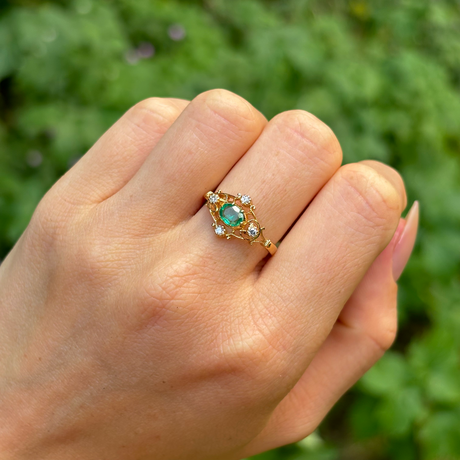 Vintage, 1980s emerald & diamond ring, 18ct yellow gold