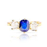  Vintage, 1980s sapphire and diamond three-stone ring front view