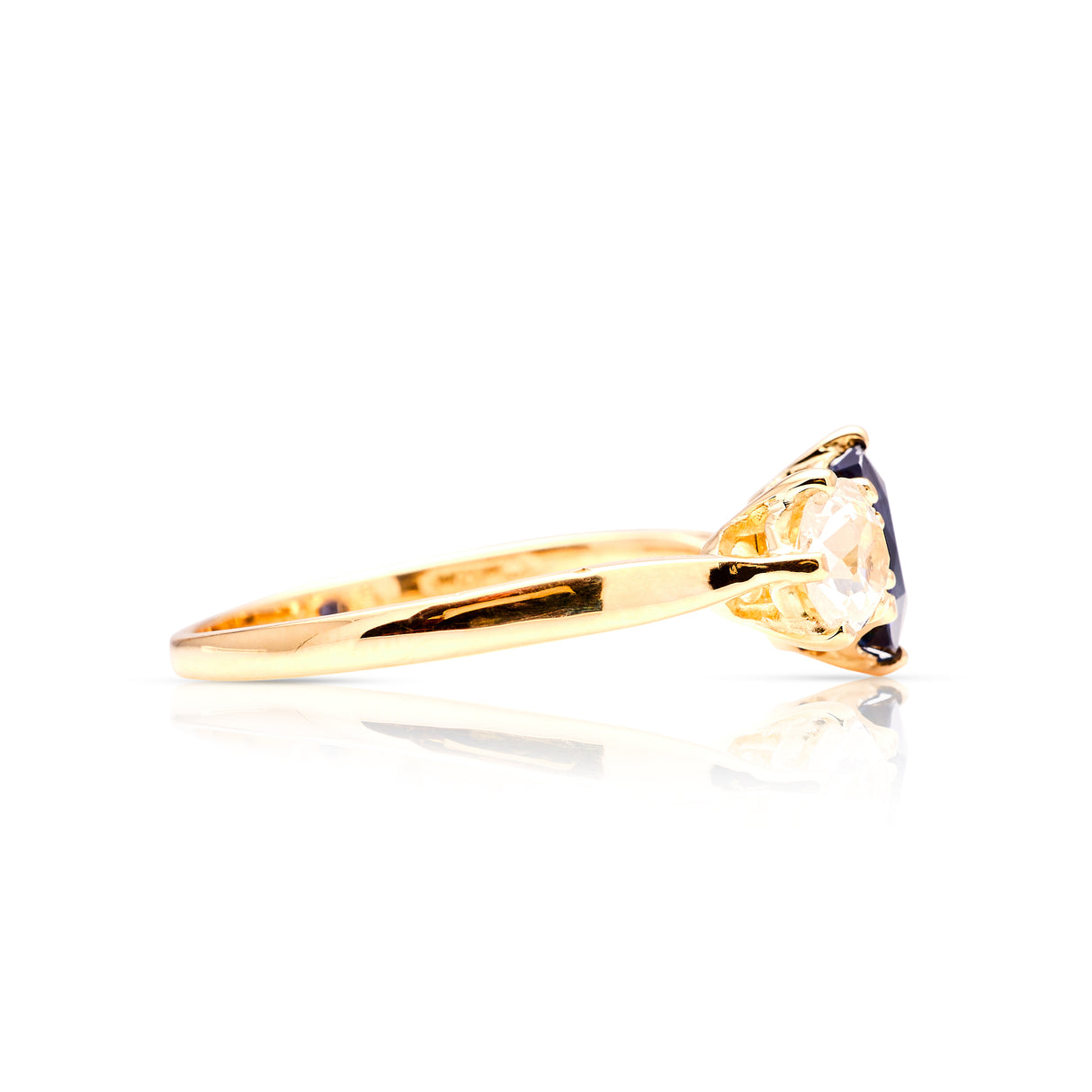 Vintage, 1980s sapphire and diamond three-stone ring side view