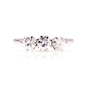 Vintage, 1980s three-stone diamond ring front view