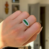 Vintage, 1990s Emerald and Diamond Cluster Ring, 18ct Yellow Gold worn on closed hand