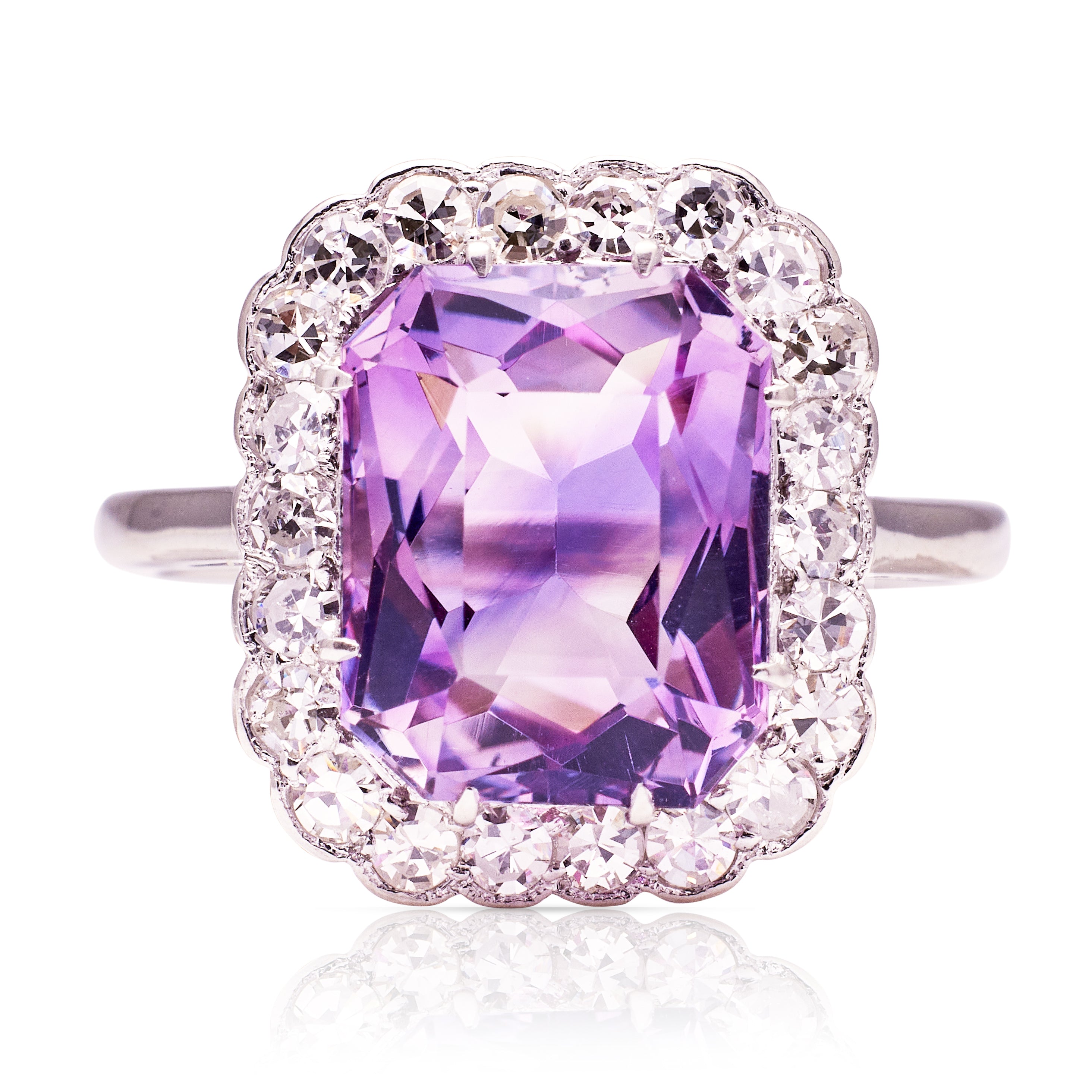 Antique Belle poque Amethyst and Diamond Cluster Ring Platinum
