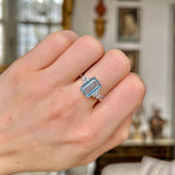 Vintage, Aquamarine and Diamond Ring, 18ct White Gold worn on closed hand