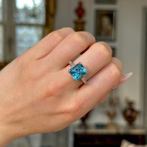 Vintage, Art Deco Topaz and Diamond Ring, Platinum worn on closed hand. 