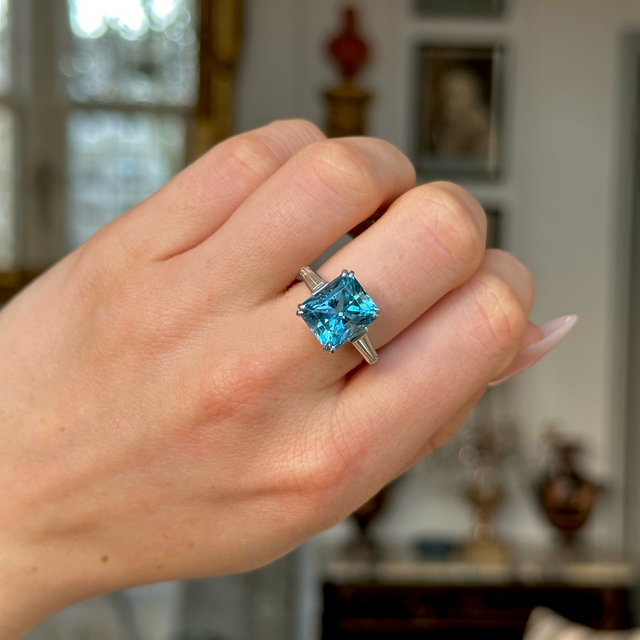 Vintage, Art Deco Topaz and Diamond Ring, Platinum worn on closed hand. 