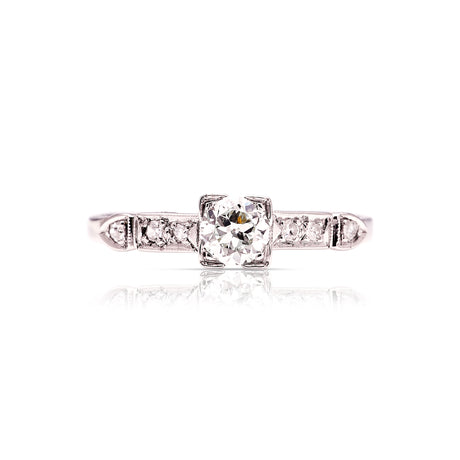 Vintage, Art Deco diamond engagement ring and iridium front view