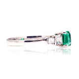 Vintage, Art Deco emerald & diamond five-stone ring side view