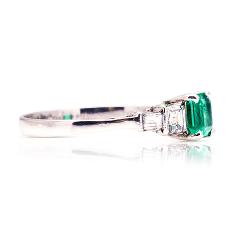 Vintage, Art Deco emerald & diamond five-stone ring side view