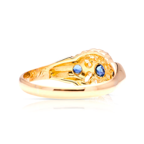 Vintage, Art Deco sapphire & diamond cluster ring back view