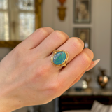 Vintage, Simulated Black Opal Cocktail Ring, 18ct Yellow Gold worn on closed hand.