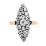 Vintage diamond navette ring, front view.