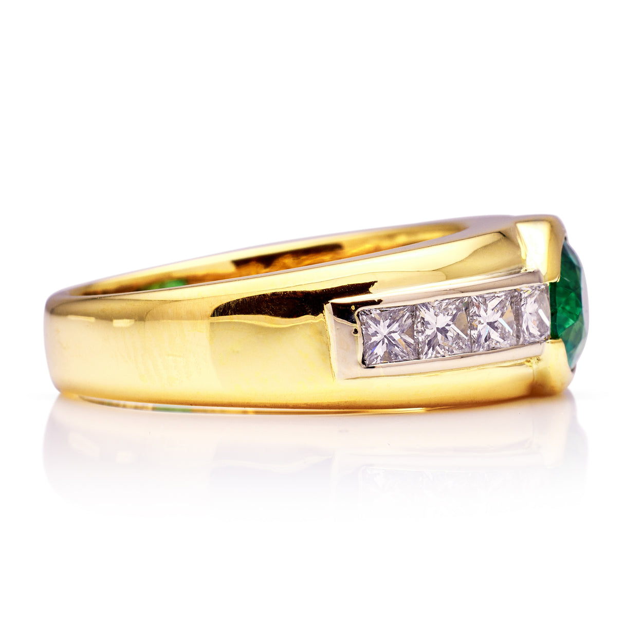 Vintage, Emerald and Diamond Band, 18ct Yellow Gold. Side.