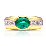 Vintage, Emerald and Diamond Band, 18ct Yellow Gold. Front.