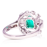 Vintage emerald and diamond cluster ring, rear view. 