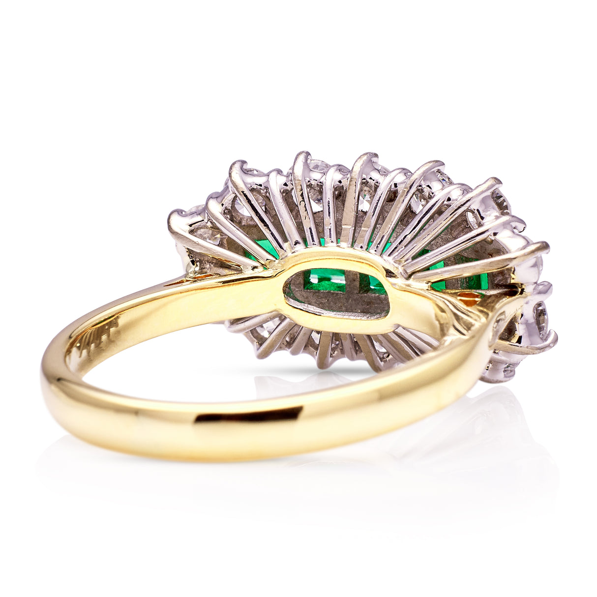 Vintage, 1990s Emerald and Diamond Cluster Ring, 18ct Yellow Gold rear view