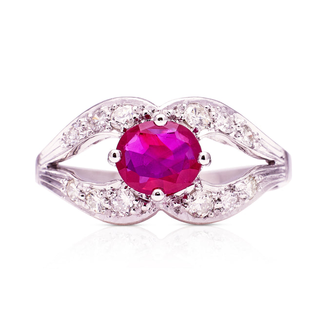 Vintage, Ruby and Diamond Ring, 14ct White Gold