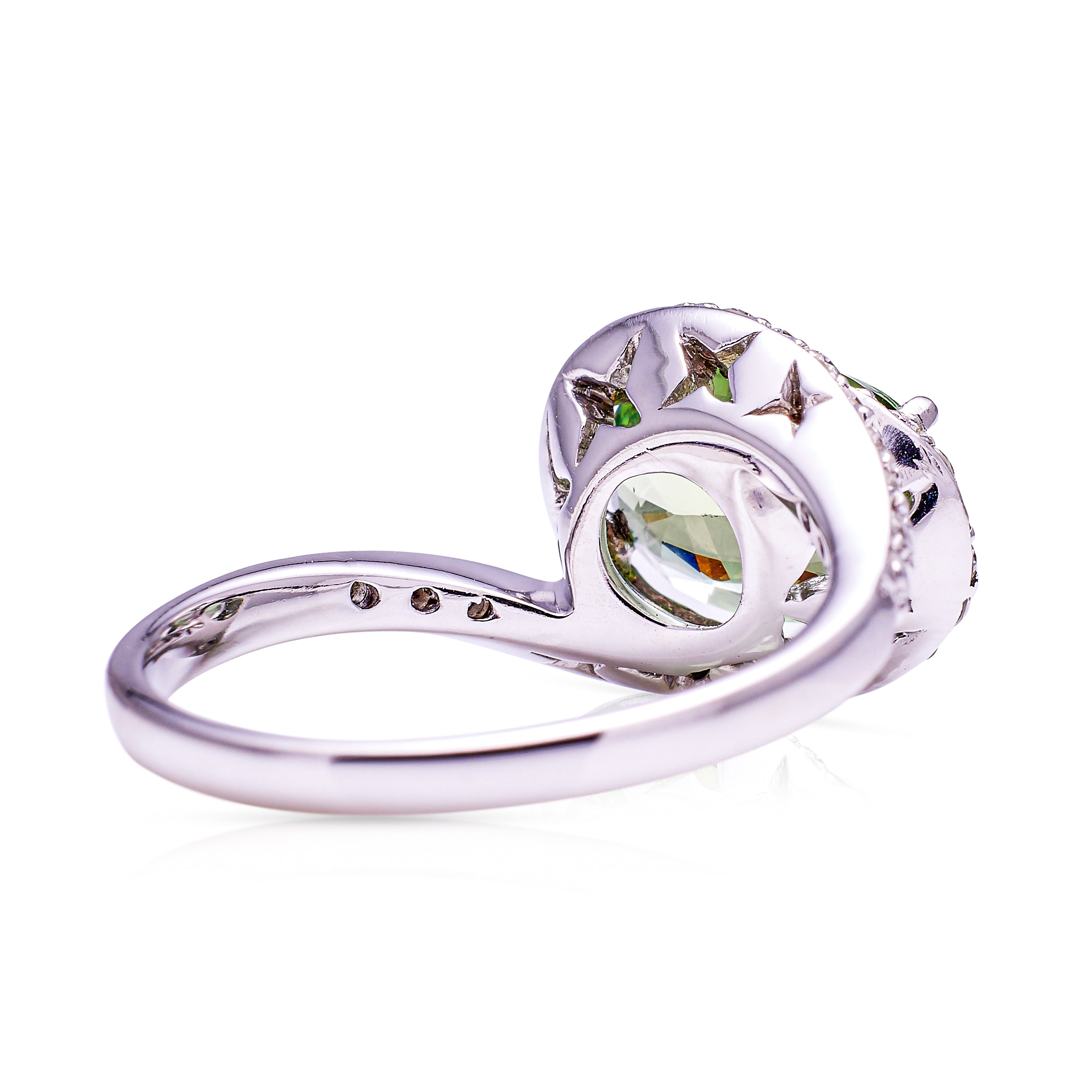 Vintage Green Sapphire and Diamond Engagement Ring 18ct White