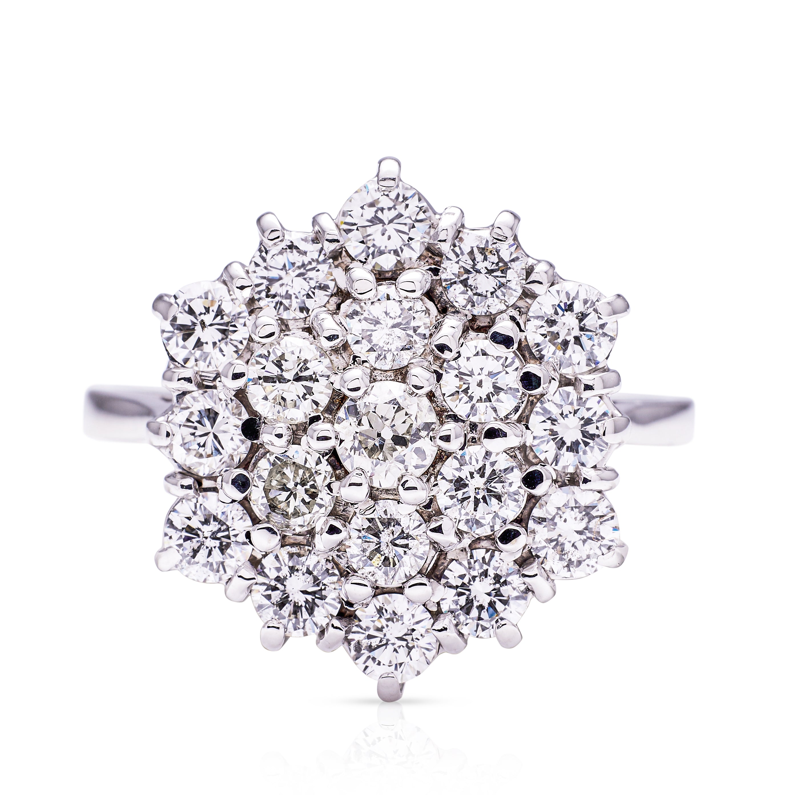 Vintage Large Diamond Cluster Ring 18ct White Gold Antique