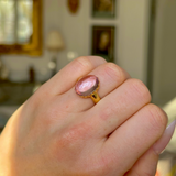 Vintage, Pale Pink Cabochon Topaz Ring, 18ct Yellow Gold worn on closed hand.