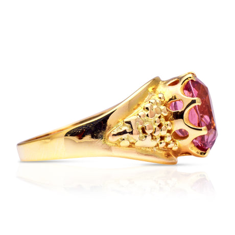 Vintage Pink Tourmaline Cocktail Ring, 18ct Yellow Gold. Side.