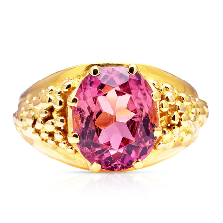 Vintage Pink Tourmaline Cocktail Ring, 18ct Yellow Gold. Front.
