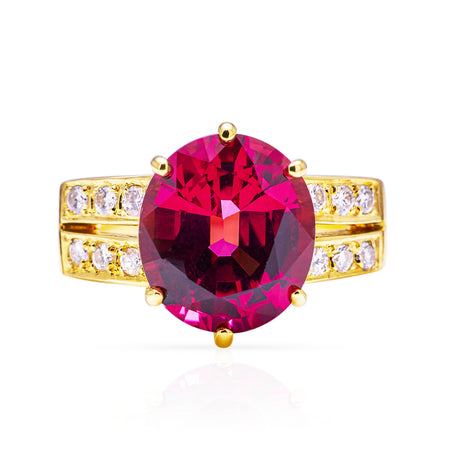 Red tourmaline and diamond cocktail ring, front view. 