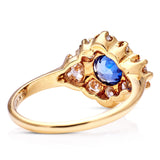 Vintage, Sapphire and Diamond Cluster Engagement Ring, 14ct Yellow Gold rear view