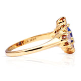 Vintage, Sapphire and Diamond Cluster Engagement Ring, 14ct Yellow Gold side view