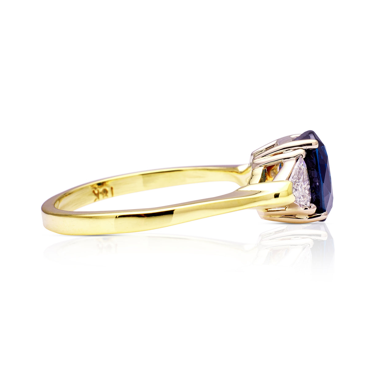 Vintage, Sapphire and Diamond Three-Stone Engagement Ring, 18ct Yellow and White Gold side view