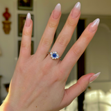 Vintage, Sapphire and Diamond Cluster Engagement Ring, 14ct Yellow Gold worn on hand