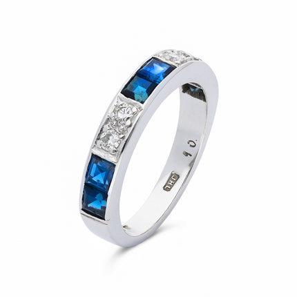Vintage, Sapphire and Diamond Half Eternity Ring, 18ct White Gold