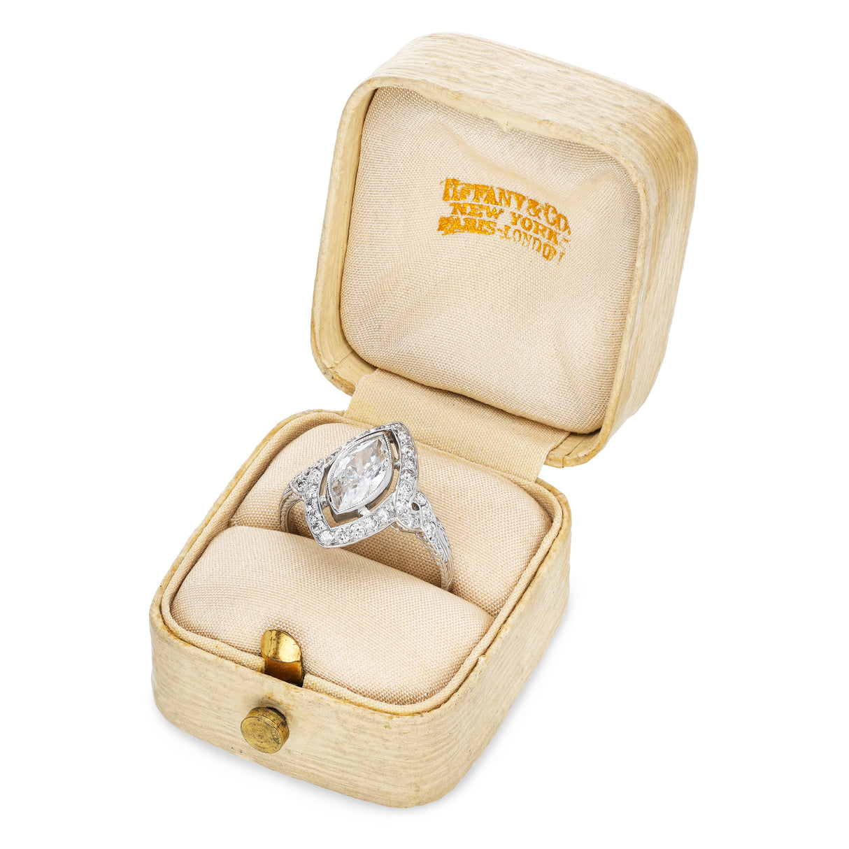 Vintage tiffany engagement ring in antiquated tiffany and co box.