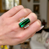 Vintage, Tourmaline and Diamond Cocktail Ring, worn on closed hand.