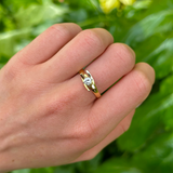 Vintage, Unique 1970s Diamond Engagement Ring, 18ct Yellow Gold worn on hand. 