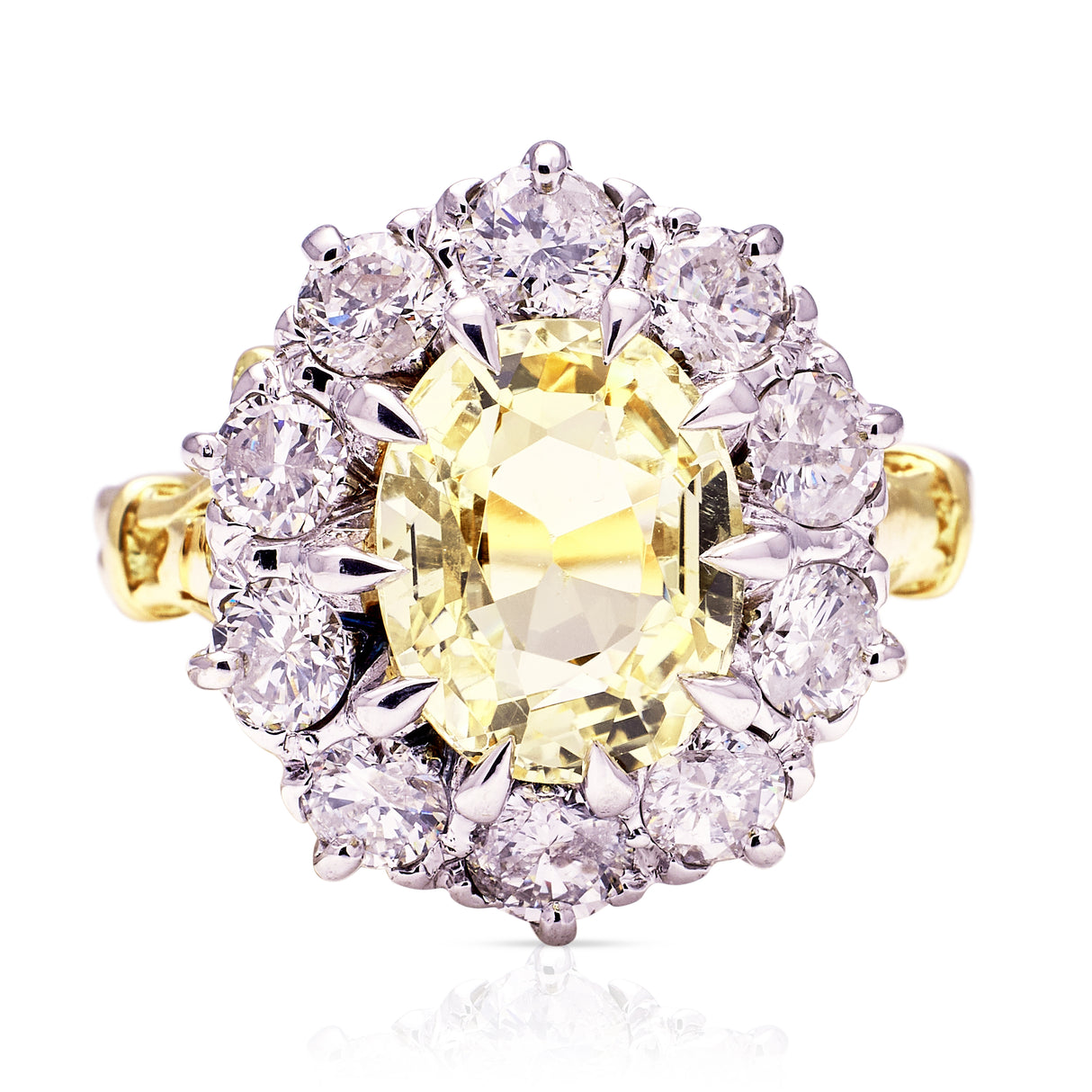 Vintage 3ct Yellow Sapphire and Diamond Ring, 18ct Yellow Gold front view