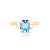 Vintage, 1970s three-stone ruby & diamond ring front view