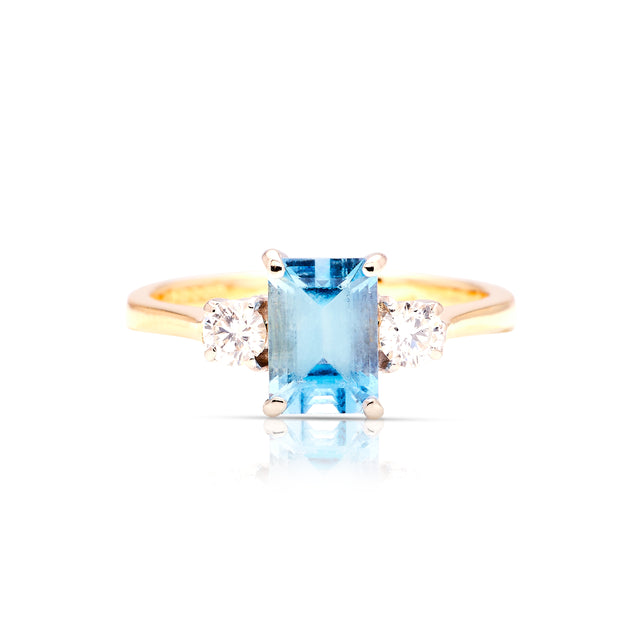 Vintage, 1970s three-stone ruby & diamond ring front view