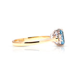 Vintage, 1970s three-stone ruby & diamond ring side view