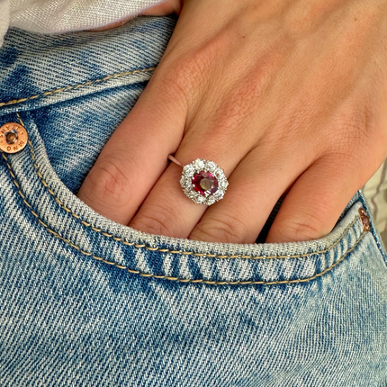 Art Deco | 18ct White Gold, Ruby and Diamond Cluster Ring