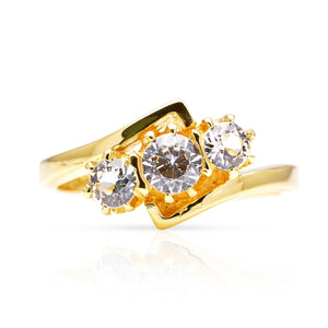Vintage, 1967 three-stone white sapphire engagement ring
