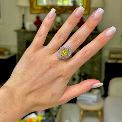 Fancy Sapphire | French, 1950s, Yellow Sapphire and Diamond Ballerina Cluster Ring